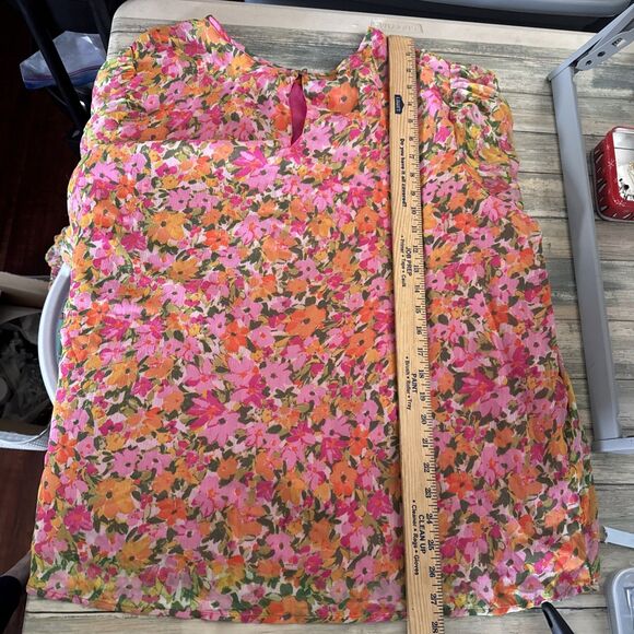 Terra Sky  Womens Peasant Top Plus 2X Pink Floral Shirred Cottagecore Lined Boho - Picture 15 of 16